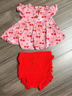 Posh Peanut Pink Cherry Top with Red Ruffle Bloomers